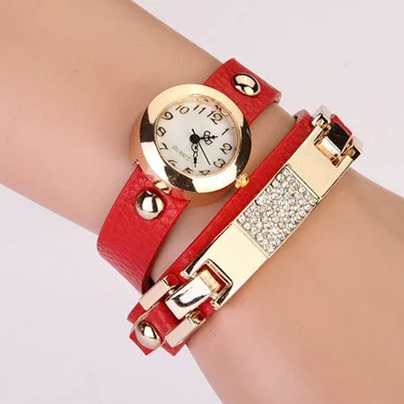 New Arrival Women Vintage Self-Wind Watches Bracelet Women Dress Watch Wristwatches Luxury Fashion Rhinestone Leather