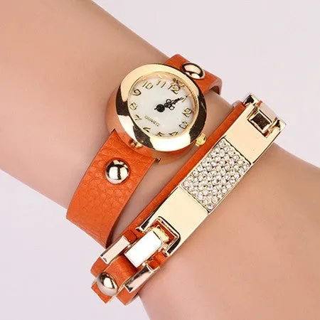 New Arrival Women Vintage Self-Wind Watches Bracelet Women Dress Watch Wristwatches Luxury Fashion Rhinestone Leather