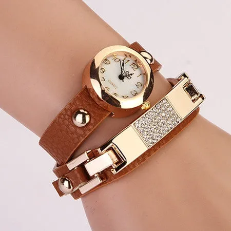 New Arrival Women Vintage Self-Wind Watches Bracelet Women Dress Watch Wristwatches Luxury Fashion Rhinestone Leather