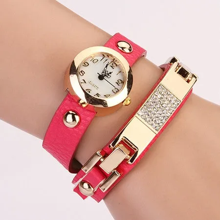 New Arrival Women Vintage Self-Wind Watches Bracelet Women Dress Watch Wristwatches Luxury Fashion Rhinestone Leather