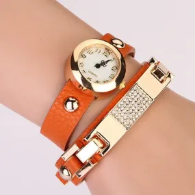 New Arrival Women Vintage Self-Wind Watches Bracelet Women Dress Watch Wristwatches Luxury Fashion Rhinestone Leather