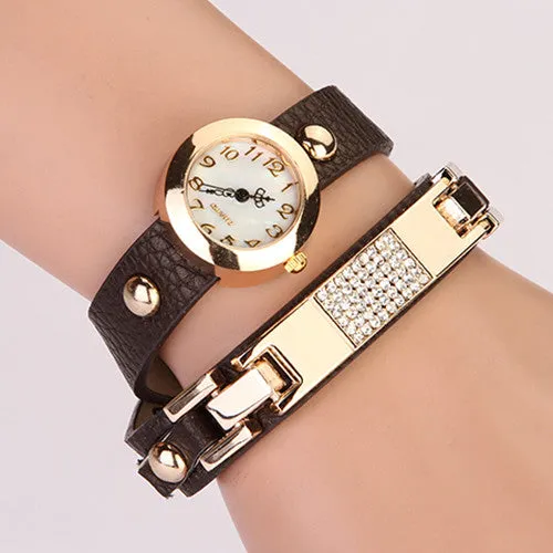 New Arrival Women Vintage Self-Wind Watches Bracelet Women Dress Watch Wristwatches Luxury Fashion Rhinestone Leather