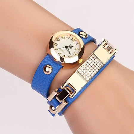 New Arrival Women Vintage Self-Wind Watches Bracelet Women Dress Watch Wristwatches Luxury Fashion Rhinestone Leather