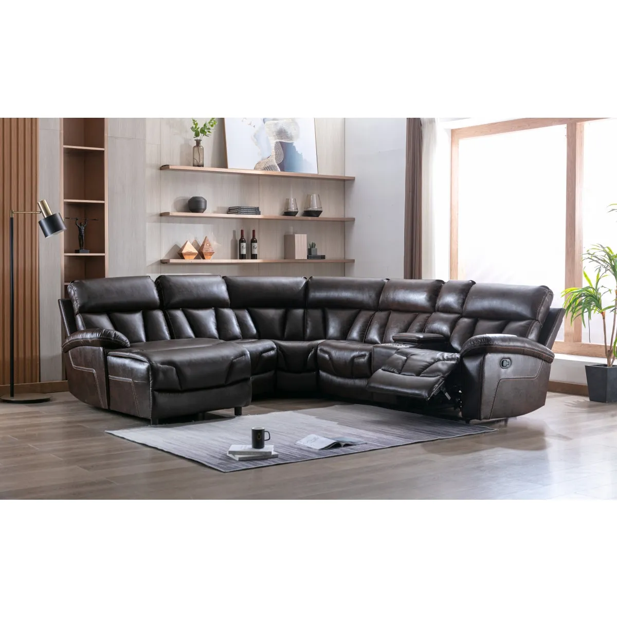 Newton Brown Reclining Sectional with Wireless Charger