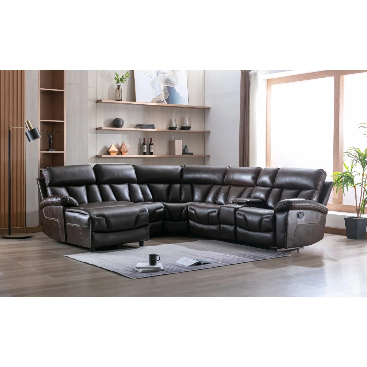 Newton Brown Reclining Sectional with Wireless Charger