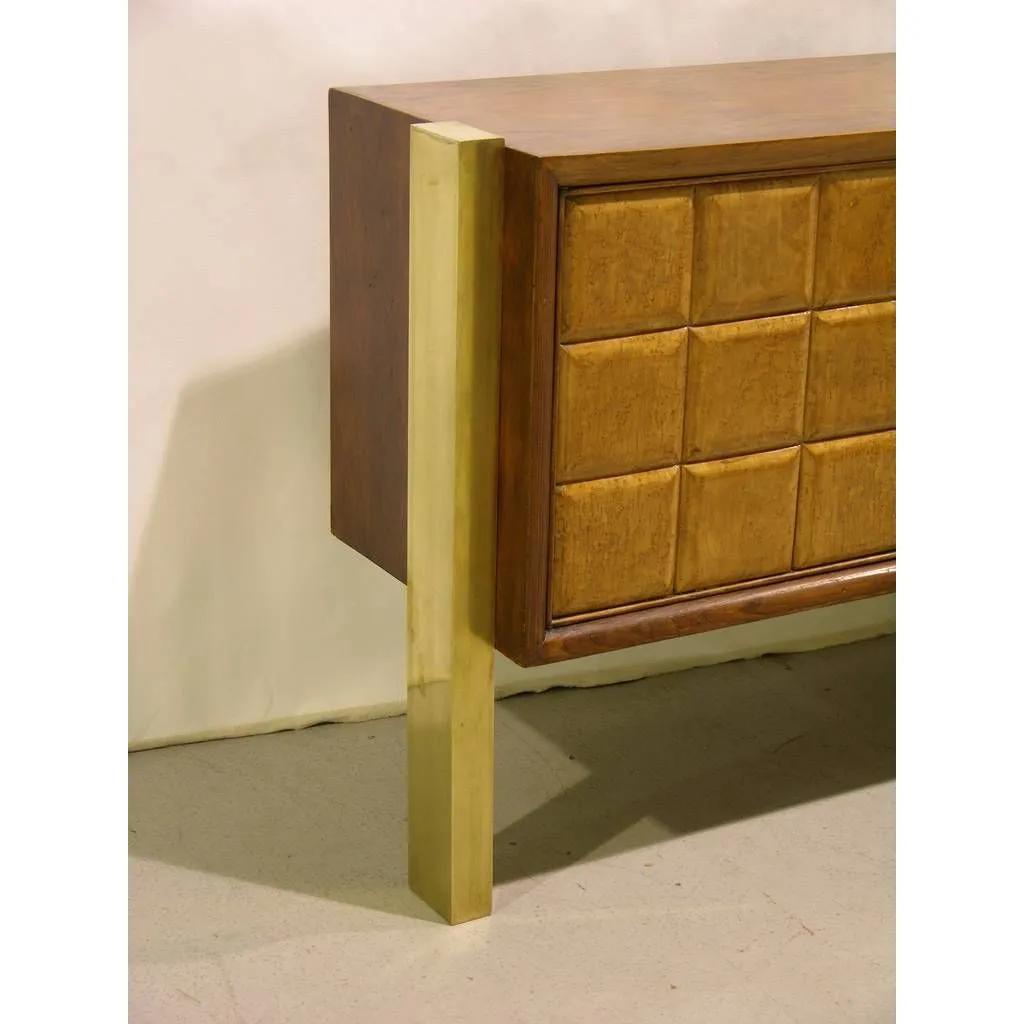 Paolo Buffa 1940s Minimalist Dark & Light Wood Cabinet / Sideboard on Brass Legs