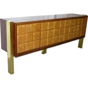 Paolo Buffa 1940s Minimalist Dark & Light Wood Cabinet / Sideboard on Brass Legs