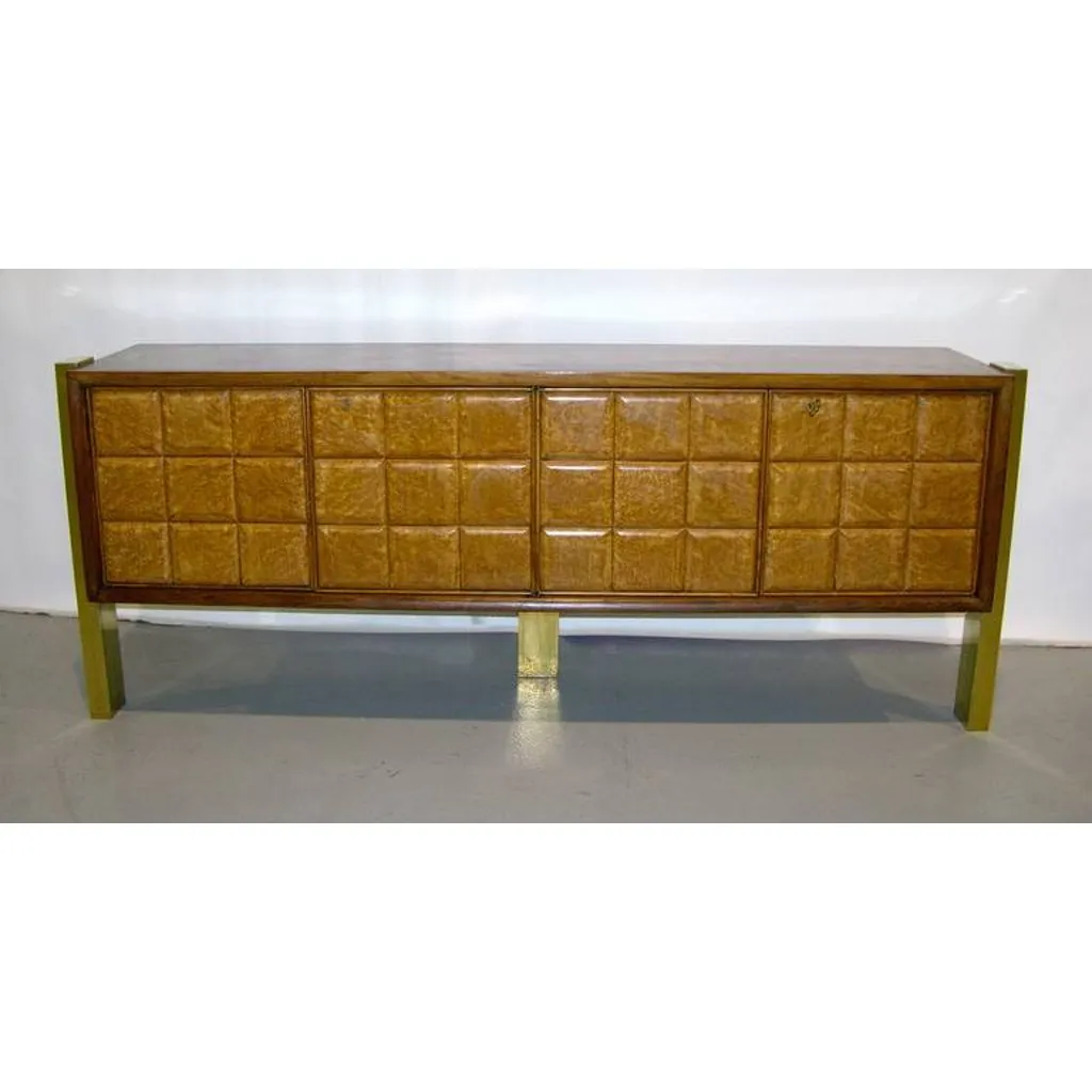 Paolo Buffa 1940s Minimalist Dark & Light Wood Cabinet / Sideboard on Brass Legs