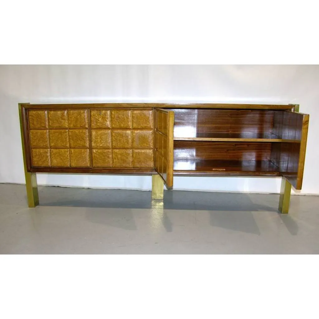 Paolo Buffa 1940s Minimalist Dark & Light Wood Cabinet / Sideboard on Brass Legs