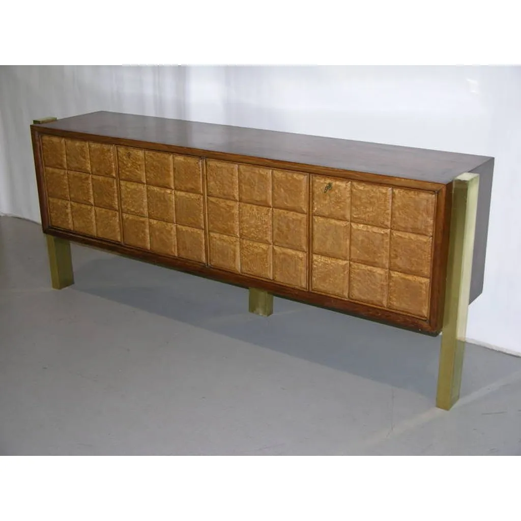 Paolo Buffa 1940s Minimalist Dark & Light Wood Cabinet / Sideboard on Brass Legs