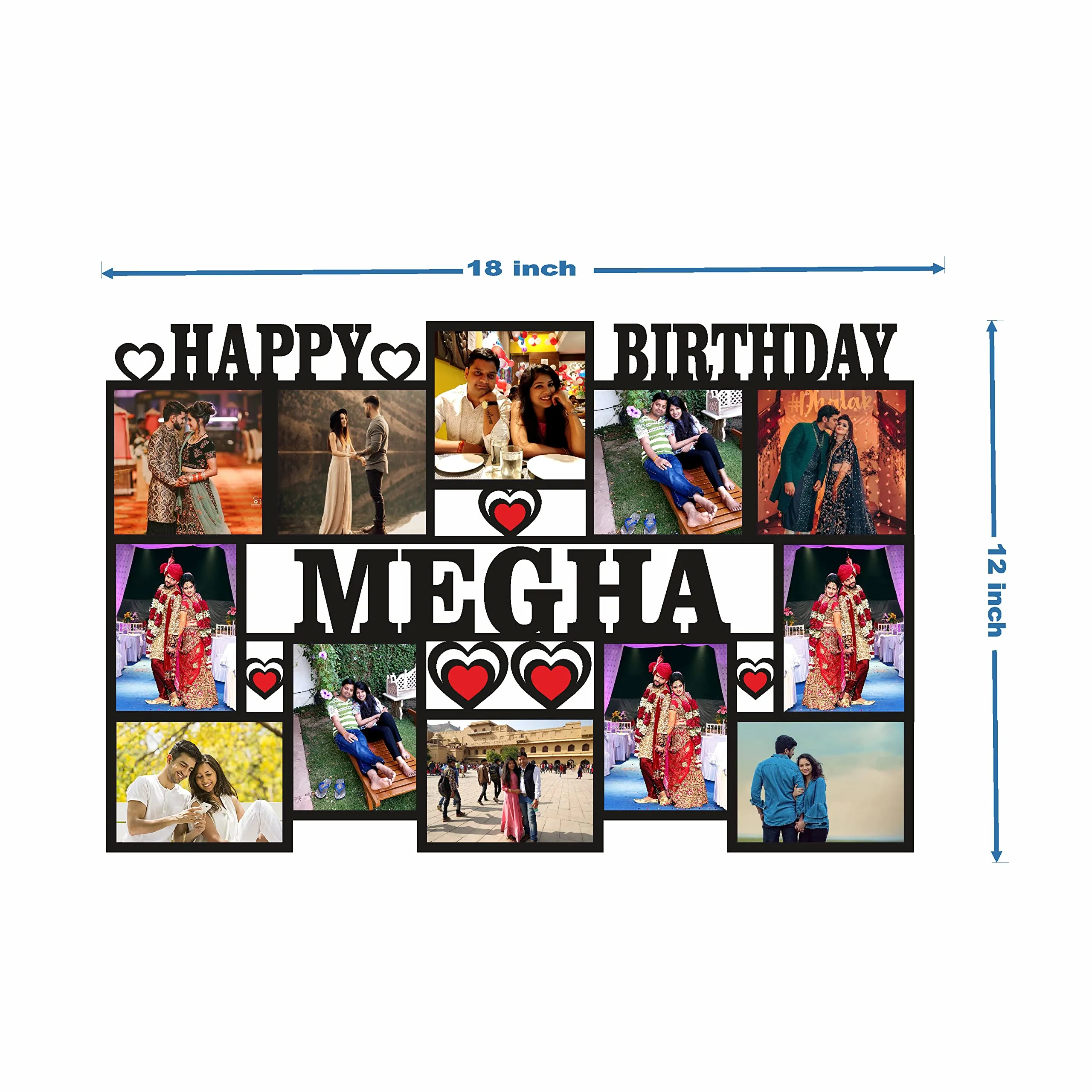 Plan To Gift Wood 12 Photos Customized Frame With Name Collage | Customized Gift For Anniversary, Birthday And Other Functions Frame With Name 12 X 18 Inch, Wall mount, Rectangular, Multi