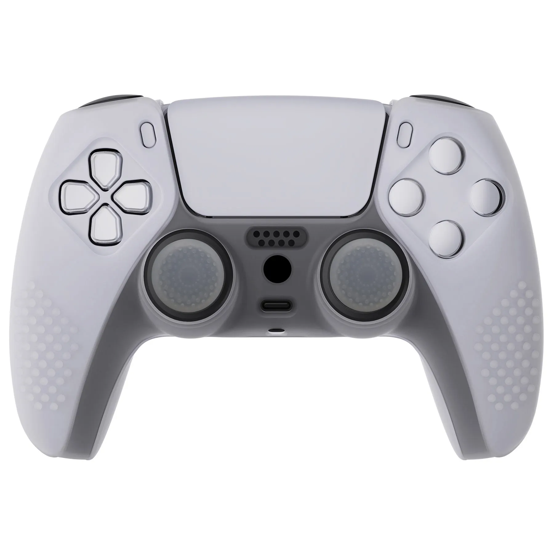 PlayVital Clear White 3D Studded Edition Anti-Slip Silicone Cover Skin for PS5 Controller, Soft Rubber Case for PS5 Controller with 6 Clear White Thumb Grip Caps - TDPF012