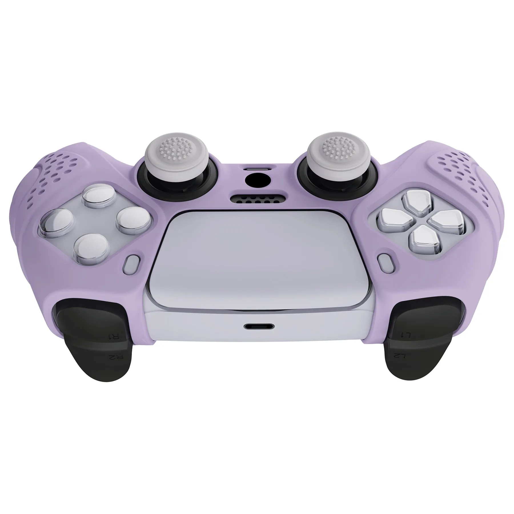 PlayVital Guardian Edition Mauve Purple Ergonomic Soft Anti-slip Controller Silicone Case Cover, Rubber Protector Skins with White Joystick Caps for PS5 Controller - YHPF009