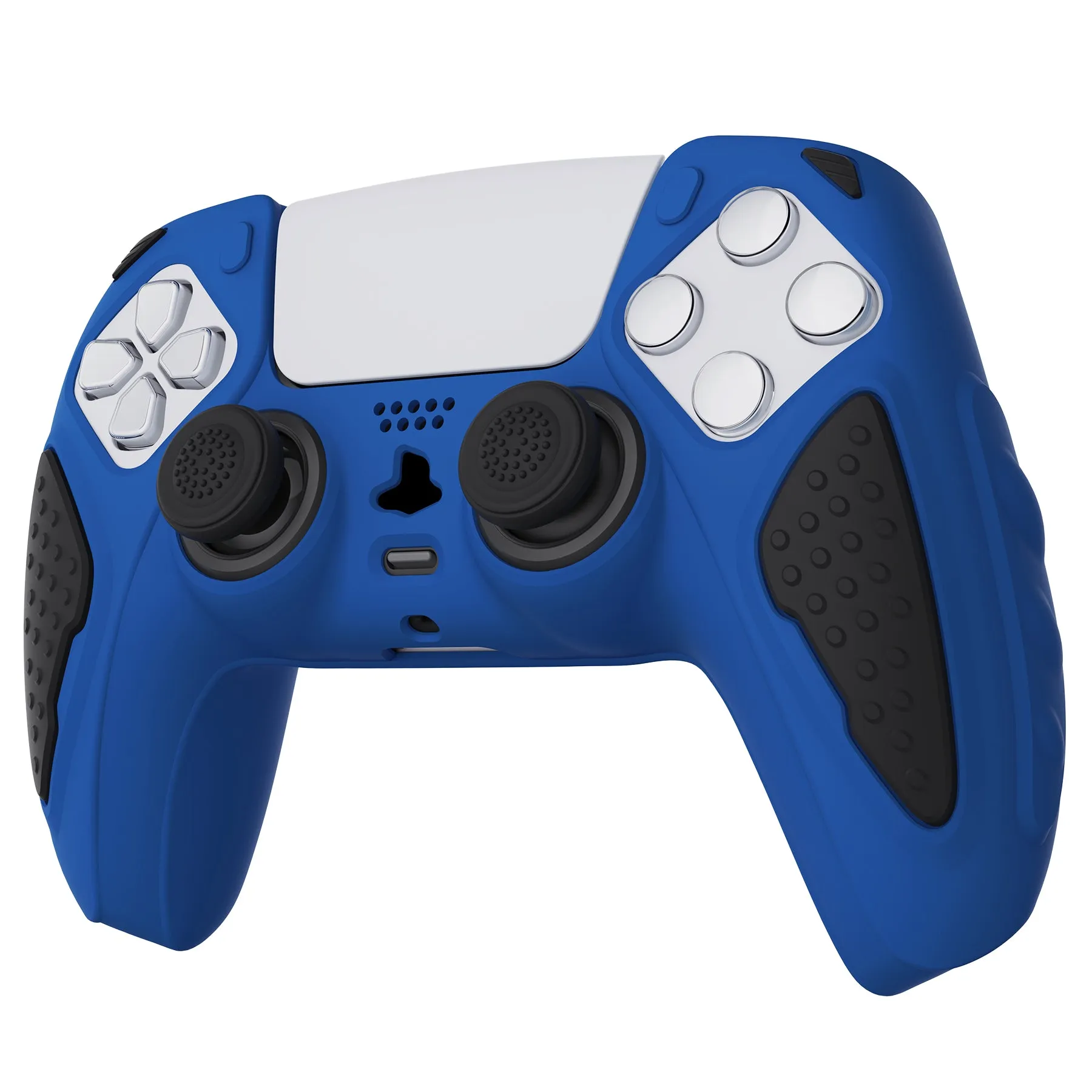 PlayVital Knight Edition Passion Blue & Black Two Tone Anti-Slip Silicone Cover Skin for Playstation 5 Controller, Soft Rubber Case for PS5 Controller with Thumb Grip Caps - QSPF007