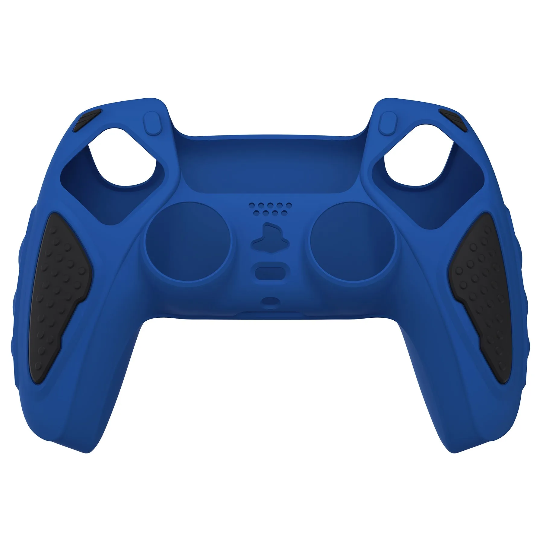 PlayVital Knight Edition Passion Blue & Black Two Tone Anti-Slip Silicone Cover Skin for Playstation 5 Controller, Soft Rubber Case for PS5 Controller with Thumb Grip Caps - QSPF007