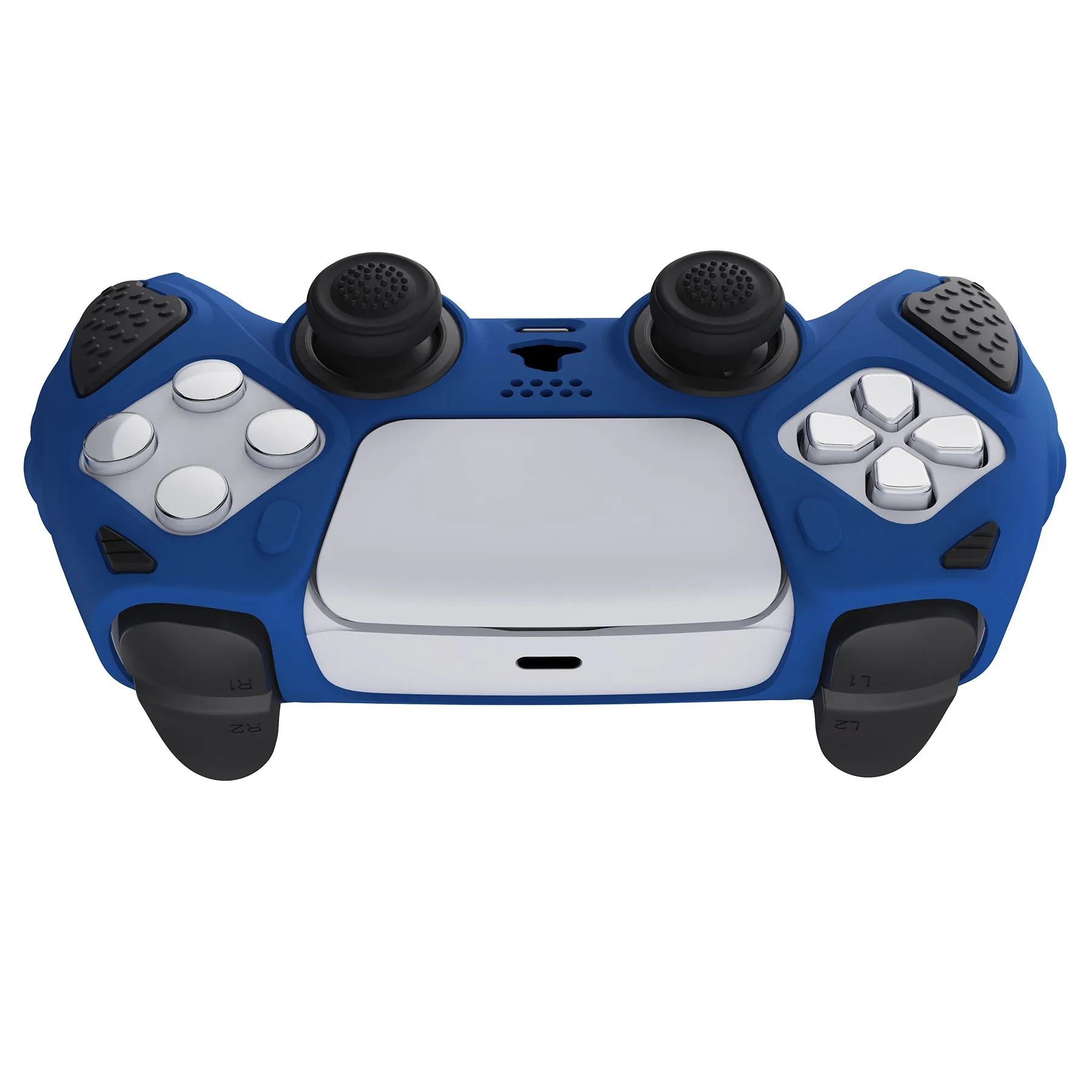 PlayVital Knight Edition Passion Blue & Black Two Tone Anti-Slip Silicone Cover Skin for Playstation 5 Controller, Soft Rubber Case for PS5 Controller with Thumb Grip Caps - QSPF007