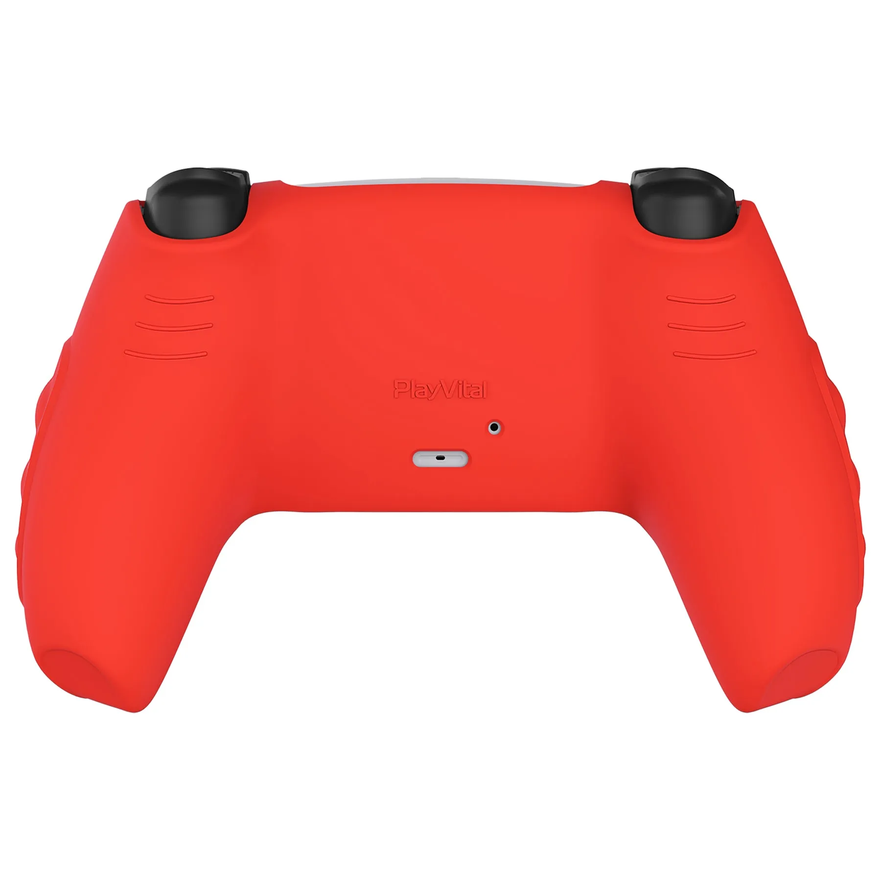 PlayVital Knight Edition Passion Red & Black Two Tone Anti-Slip Silicone Cover Skin for Playstation 5 Controller, Soft Rubber Case for PS5 Controller with Thumb Grip Caps - QSPF005