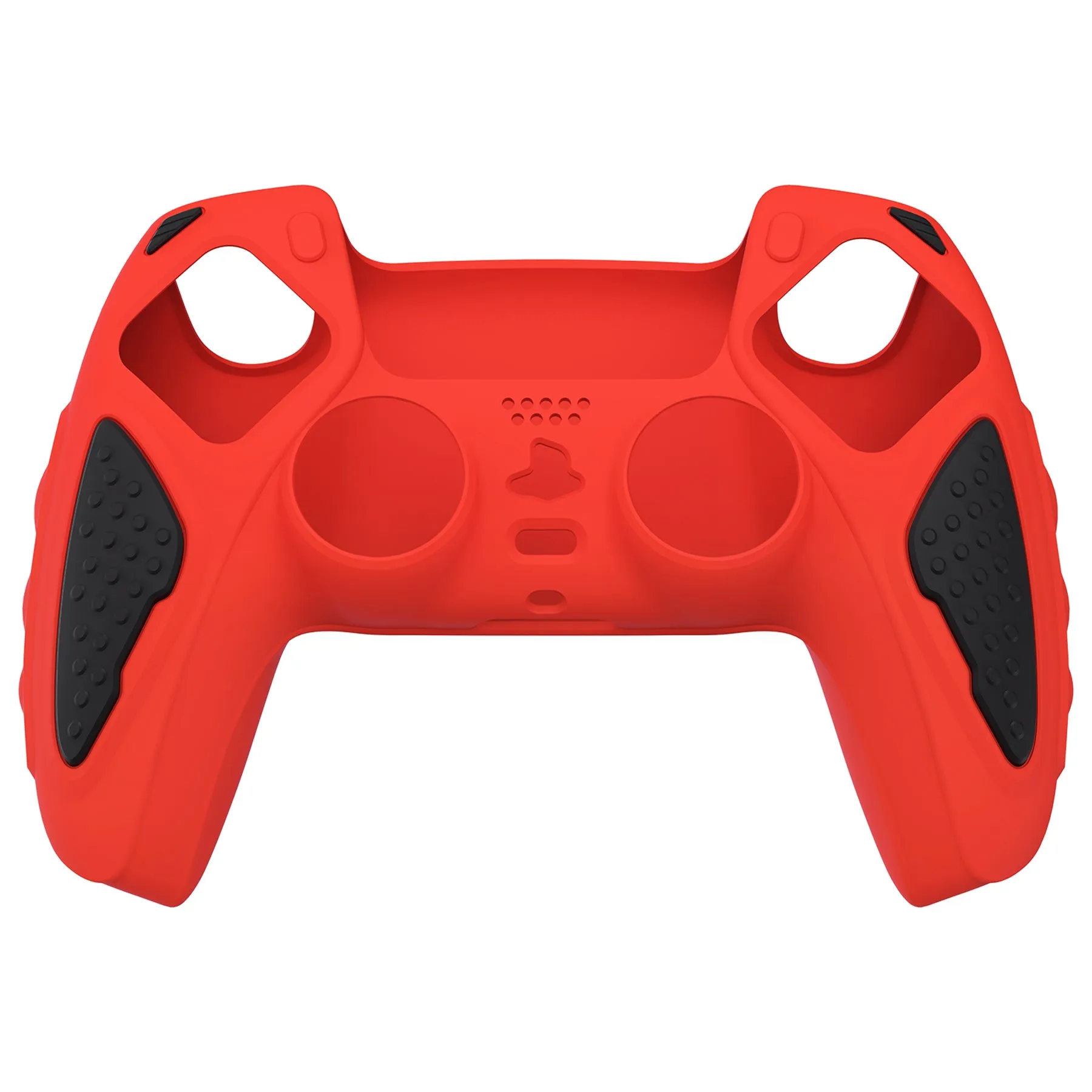 PlayVital Knight Edition Passion Red & Black Two Tone Anti-Slip Silicone Cover Skin for Playstation 5 Controller, Soft Rubber Case for PS5 Controller with Thumb Grip Caps - QSPF005