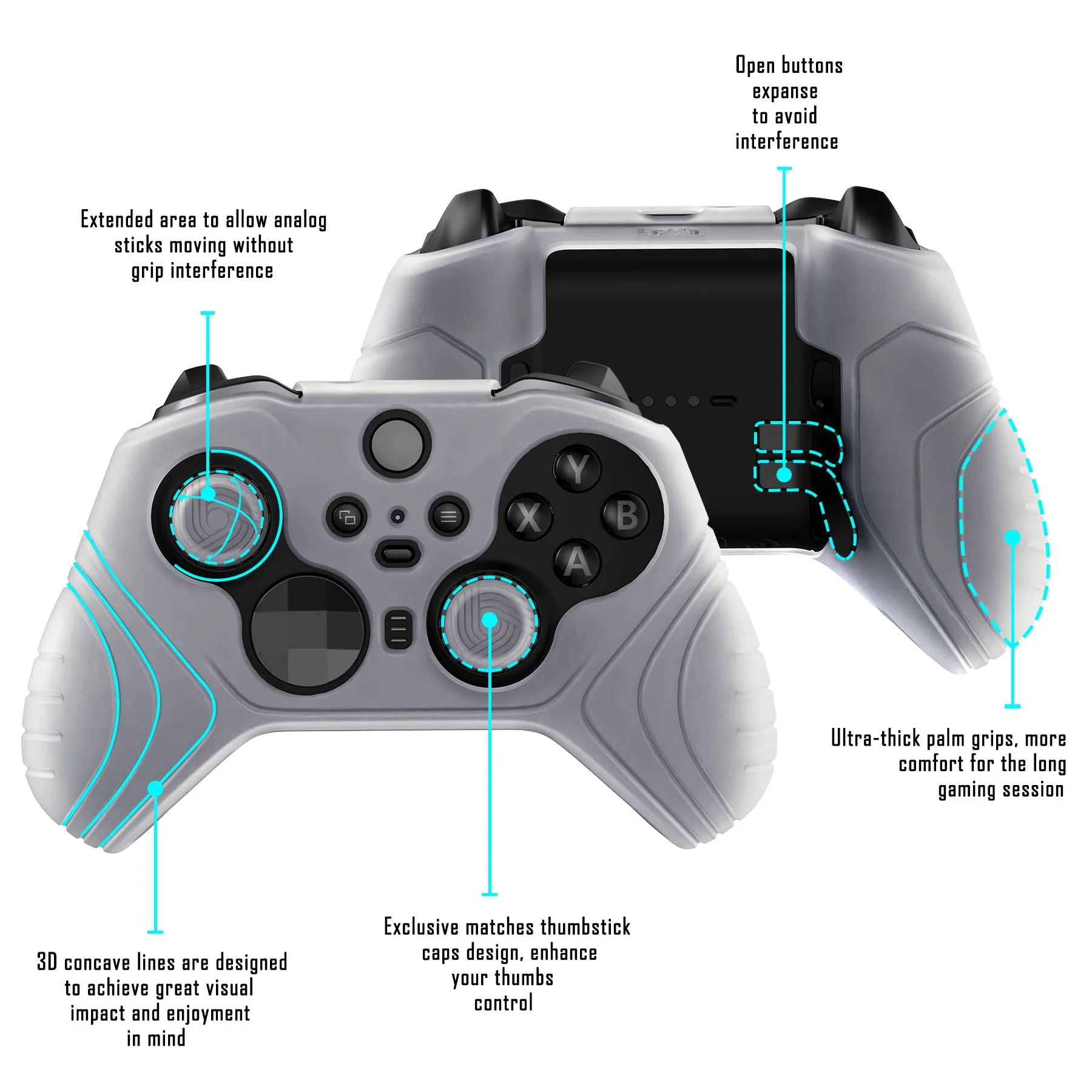 PlayVital Samurai Edition Anti Slip Silicone Case Cover for Xbox Elite Wireless Controller Series 2, Ergonomic Soft Rubber Skin Protector for Xbox Elite Series 2 with Thumb Grip Caps - Clear White - XBE2M003