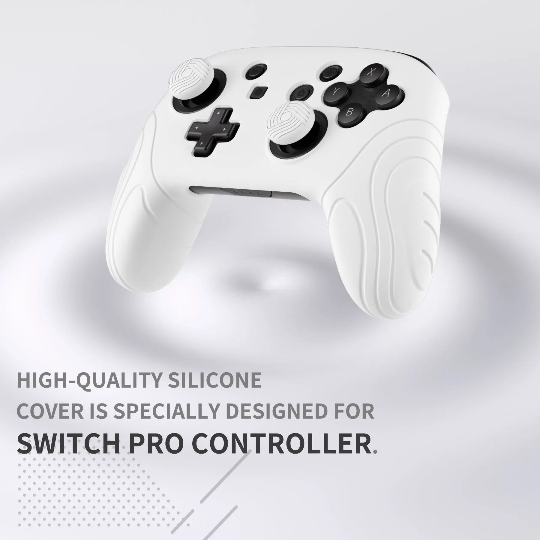 PlayVital Samurai Edition Ergonomic Silicone Skin Protective Case for Nintendo Switch Pro Controller, Soft Anti-slip Controller Grip Protector for Nintendo Switch Pro with Thumb Grip Caps - White - EBNPP001