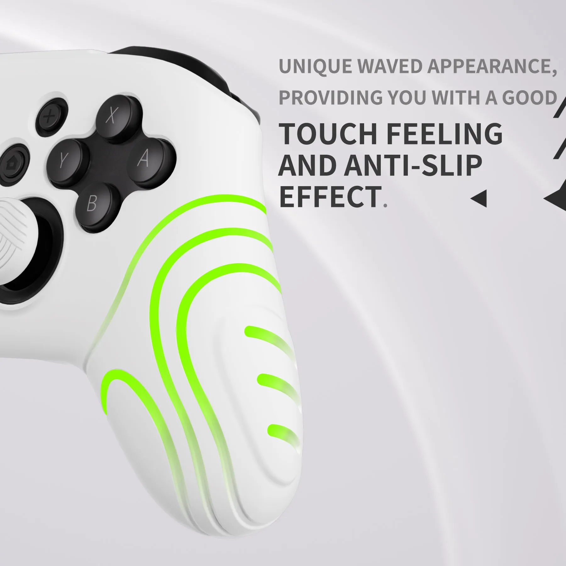 PlayVital Samurai Edition Ergonomic Silicone Skin Protective Case for Nintendo Switch Pro Controller, Soft Anti-slip Controller Grip Protector for Nintendo Switch Pro with Thumb Grip Caps - White - EBNPP001