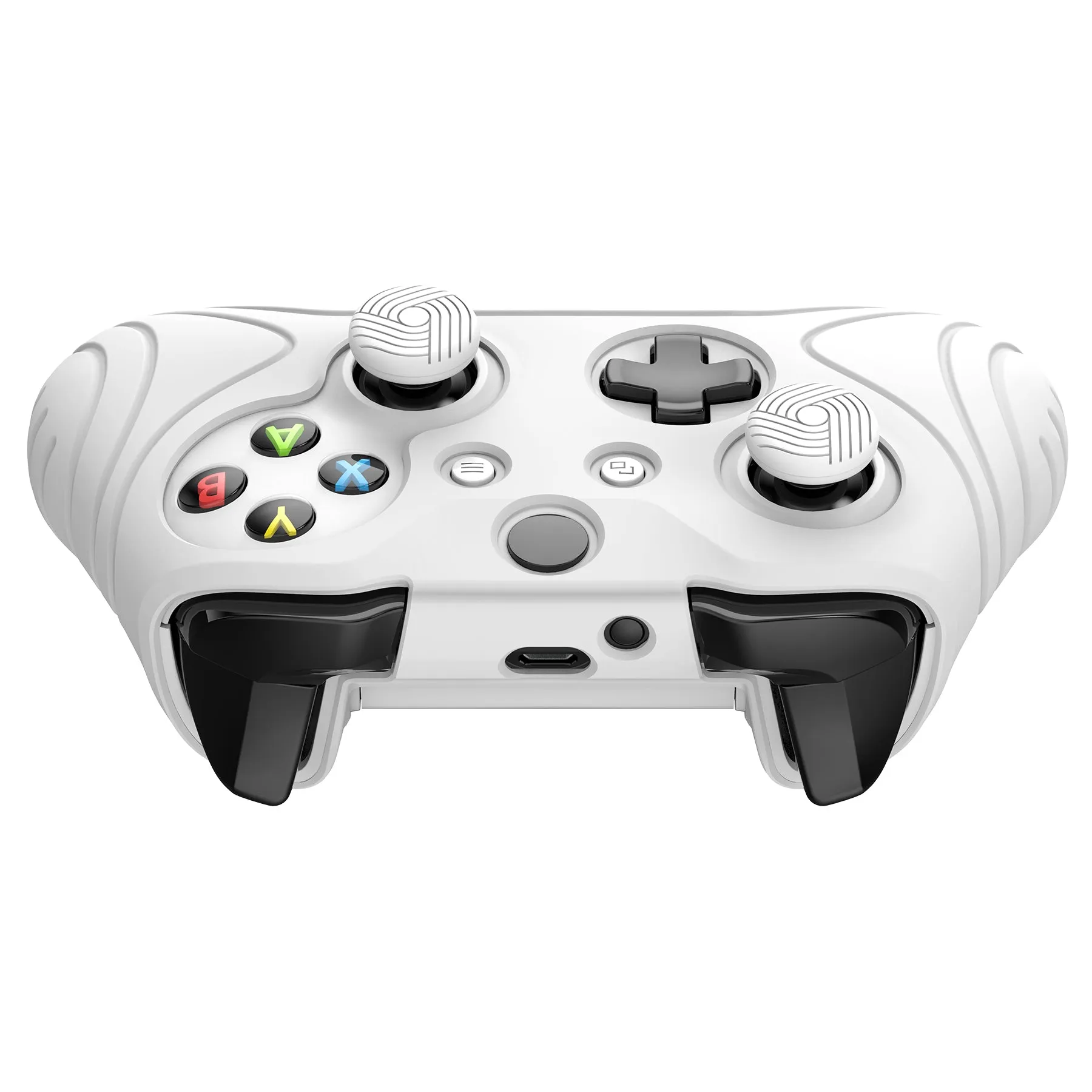 PlayVital Samurai Edition White Anti-Slip Controller Grip Silicone Skin for Xbox One X/S Controller, Ergonomic Soft Rubber Protective Case Cover for Xbox One S/X Controller with White Thumb Stick Caps - XOQ035