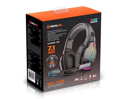 Real-El Gdx-7780 Surround 7.1 Gaming Headphones With Microphone And Rgb Backlight, Black