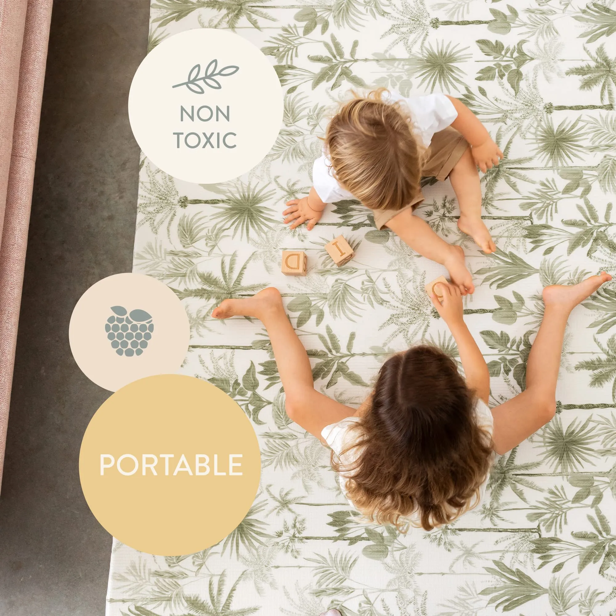 Reversible Baby Play Mat Large Foam Mat Olive Jungle Design