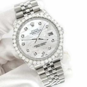 Rolex Datejust 116200 36mm 3.9CT Diamond Bezel/Lugs/White MOP Dial Steel Watch TFJ-142508651