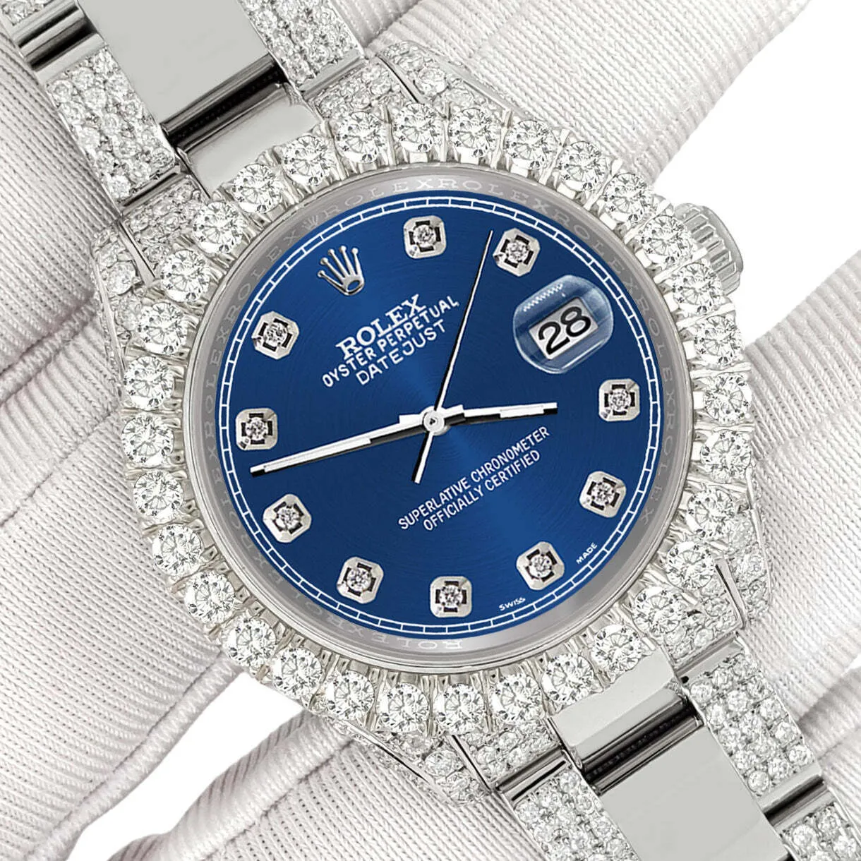 Rolex Datejust 31mm Pave 7.2ct Iced Diamond Cobalt Blue Track Watch  TFJ-142508464