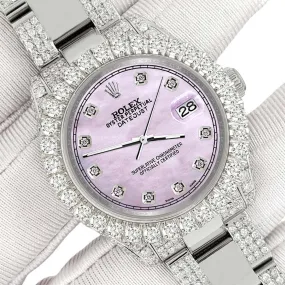 Rolex Datejust 31mm Pave 7.2ct Iced Diamond Pink Pearl Track Watch  TFJ-142508460