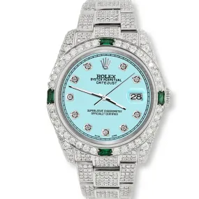 Rolex Datejust 36mm 12.4CT Diamond/Emerald Watch with Aqua Blue Dial TFJ-142508274