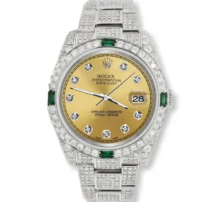 Rolex Datejust 36mm 12.4CT Diamond/Emerald Watch with Champagne Dial Steel Watch TFJ-142508268