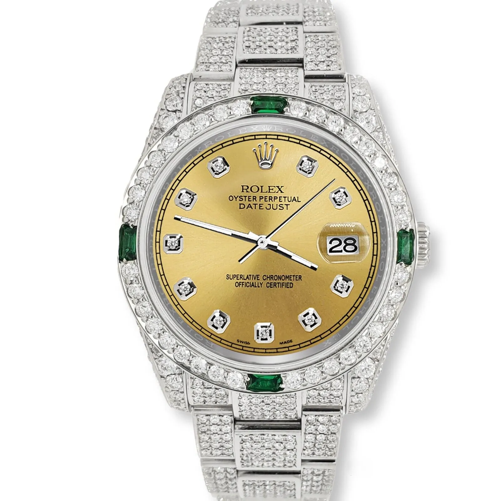 Rolex Datejust 36mm 12.4CT Diamond/Emerald Watch with Champagne Dial Steel Watch TFJ-142508268