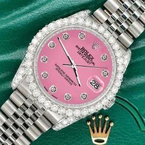 Rolex Datejust  36mm 3.9CT Diamond Bezel/Lugs/Hot Pink Dial Steel Watch TFJ-142508666