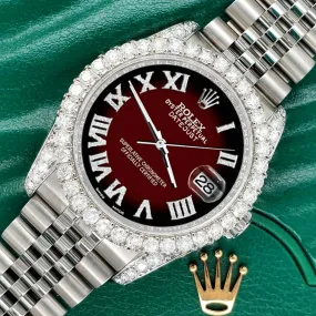 Rolex Datejust  36mm 4.2CT Diamond Bezel/Lugs/Maroon Vignette Roman Dial TFJ-142508674