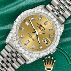 Rolex Datejust  36mm 4CT Diamond Bezel/Lugs/Champagne 6 9 Baguette Dial TFJ-142508630