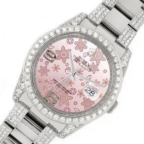 Rolex Datejust 36mm 5.9ct Diamonds Watch with Pink Floral Dial   TFJ-142507963