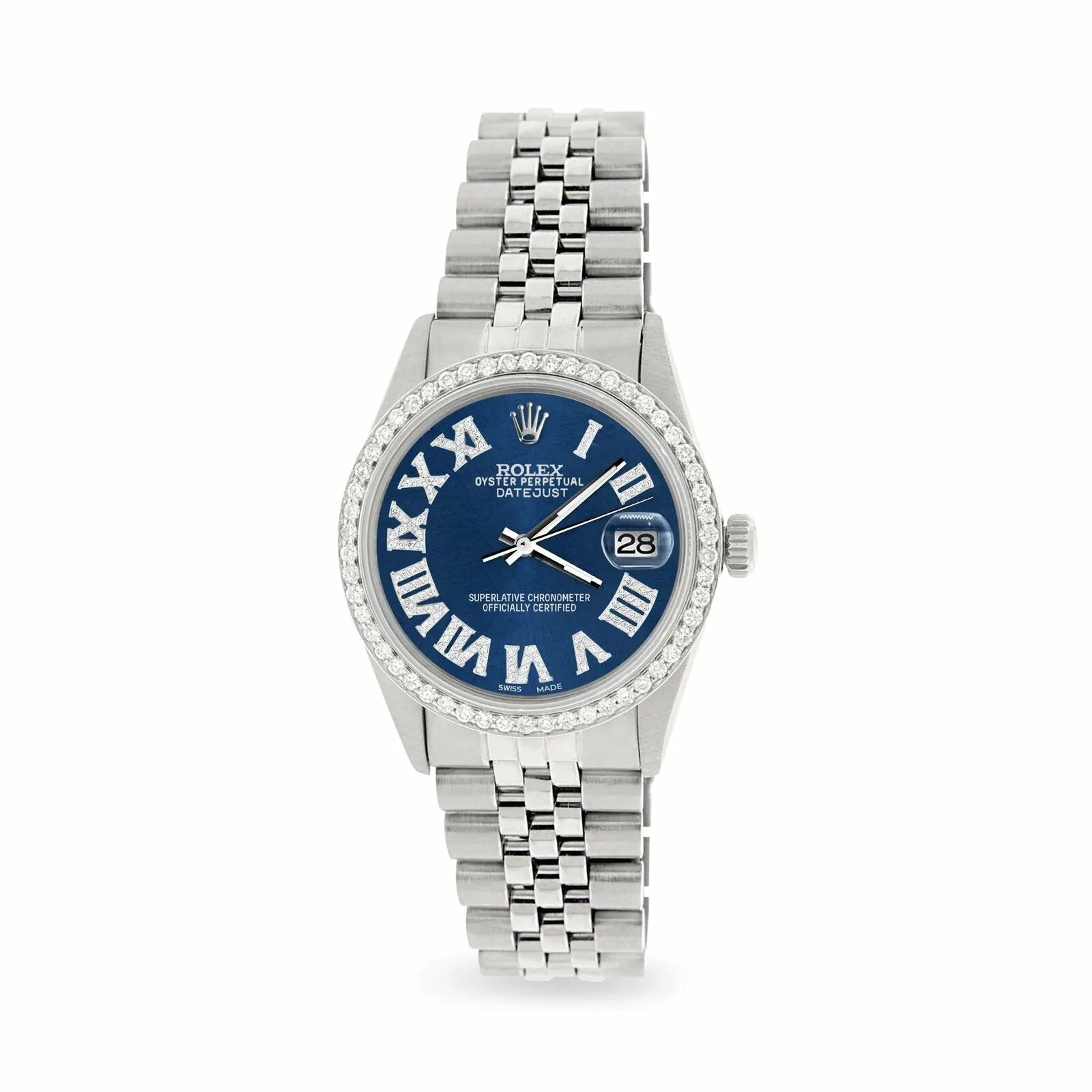 Rolex Datejust 36MM S. Steel Watch with Diamond Bezel/Peacock Blue Roman Dial TFJ-142508488