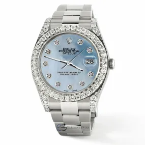 Rolex Datejust 41, Ref 126300, 4.4CT Diamond Bezel/Lugs/Sky Blue MOP Dial Watch  TFJ-142508776