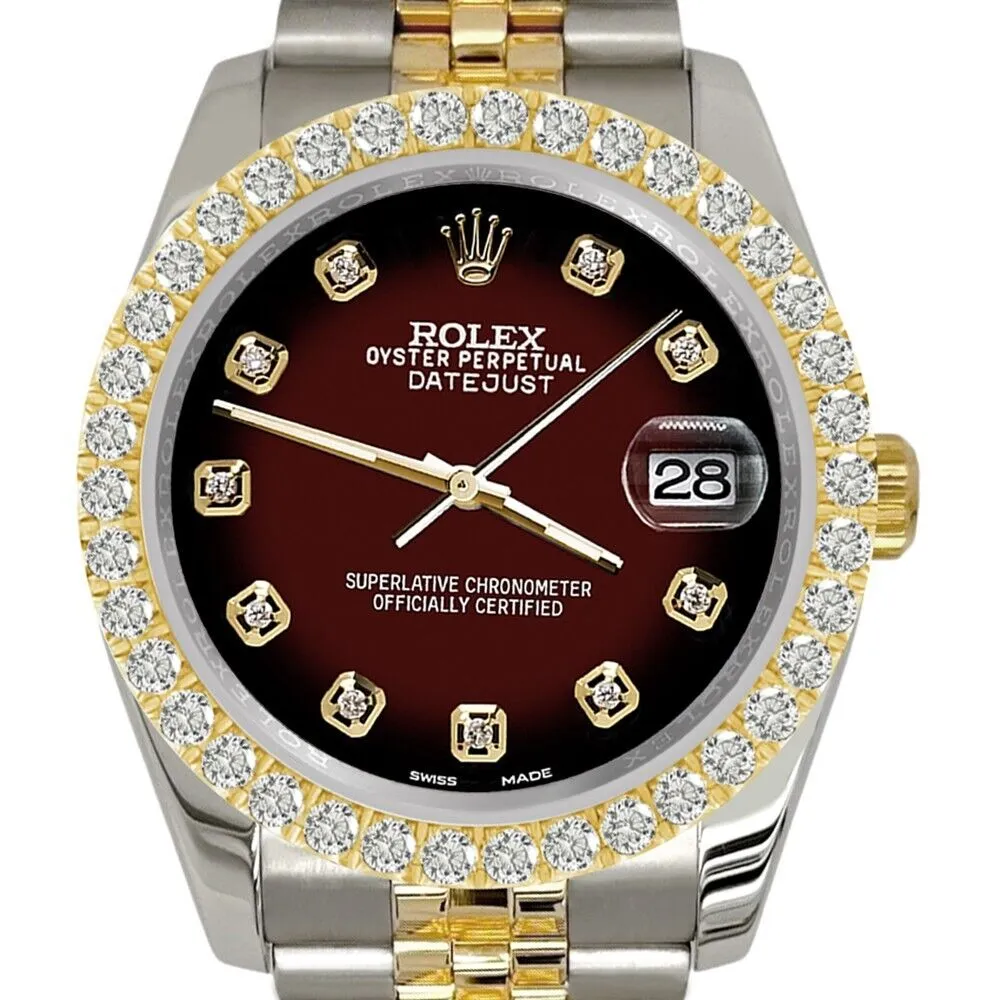 Rolex Datejust    Diamond Bezel/Maroon Vignette Jubilee Watch TFJ-142507955