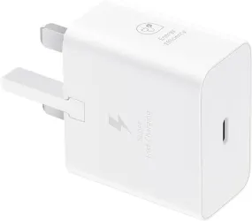 Samsung 3 Amp 25W USB C UK Mains Charger White - EP-T2510NWEGGB