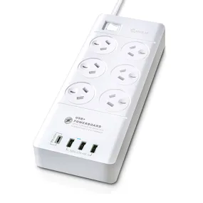 Sansai 6-Way 2400W Surge Protector Power Board with USB-A & USB-C Ports