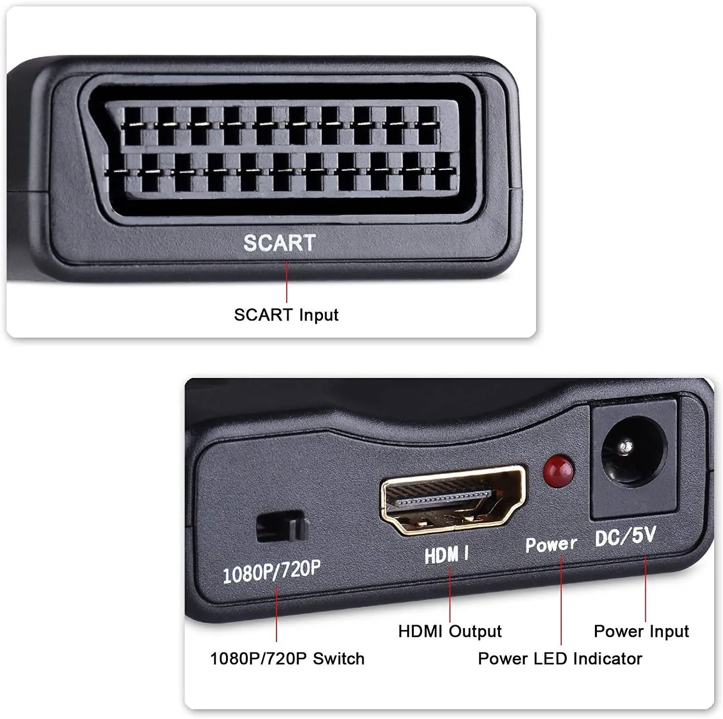 Scart to HDMI Converter with HDMI Cable,KUYiA SCART In HDMI Out Adaptor,Full HD 720P/1080P Switch Video Audio Upscale