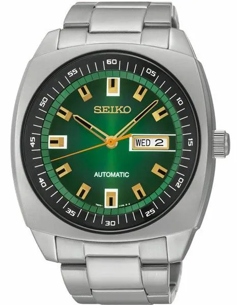 Seiko Mens Automatic Recraft Series - Stainless Steel - Green Dial - Day/Date