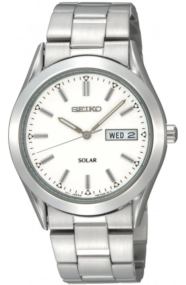 Seiko Solar Stainless Steel White Dial Men's Watch SNE037P1