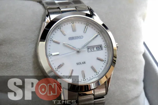 Seiko Solar Stainless Steel White Dial Men's Watch SNE037P1