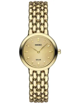 Seiko Womens Solar Dress Watch - Gold-Tone - Champagne Dial - Power Reserve