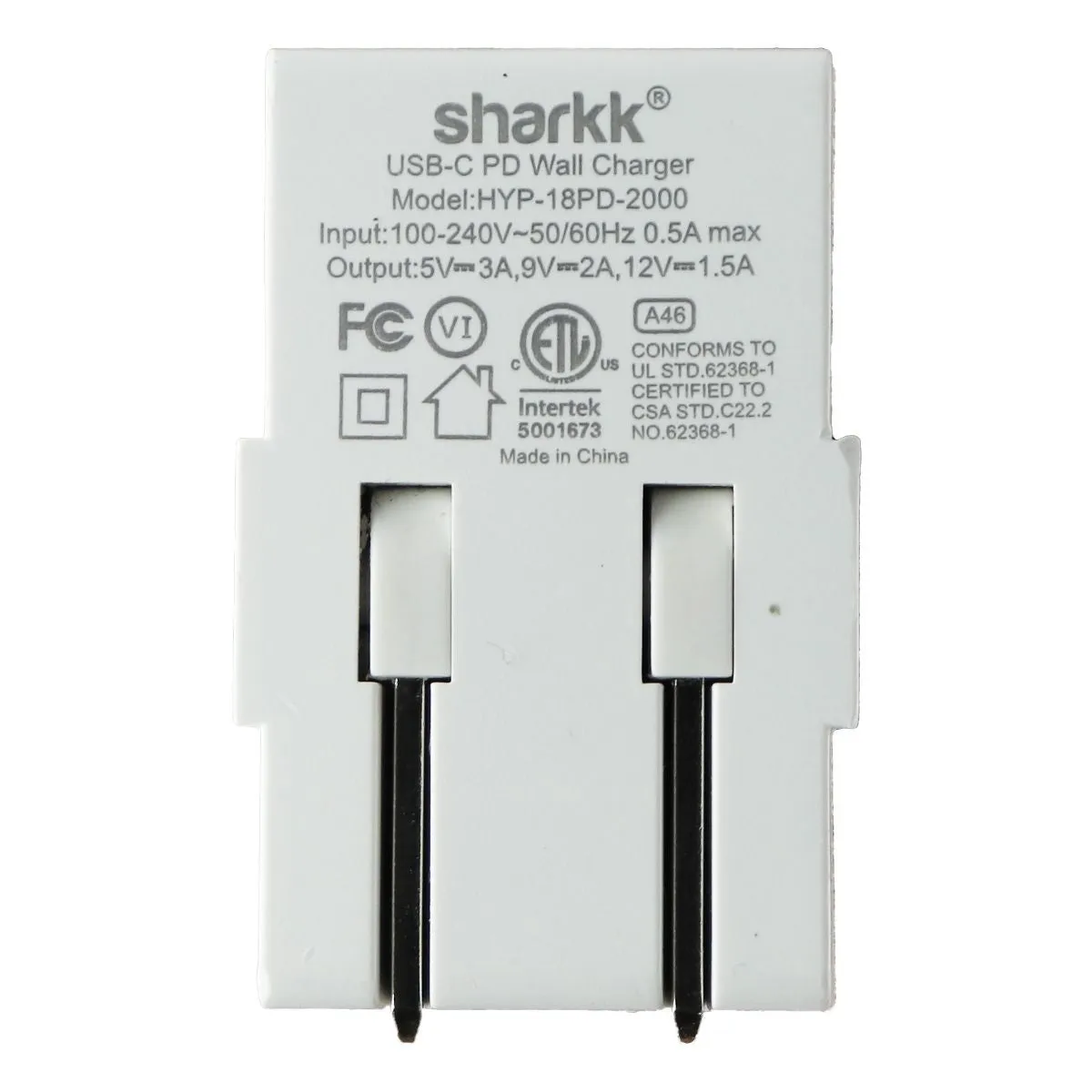 Sharkk USB-C (5V/3A) Adaptive Output PD Wall Charger - White