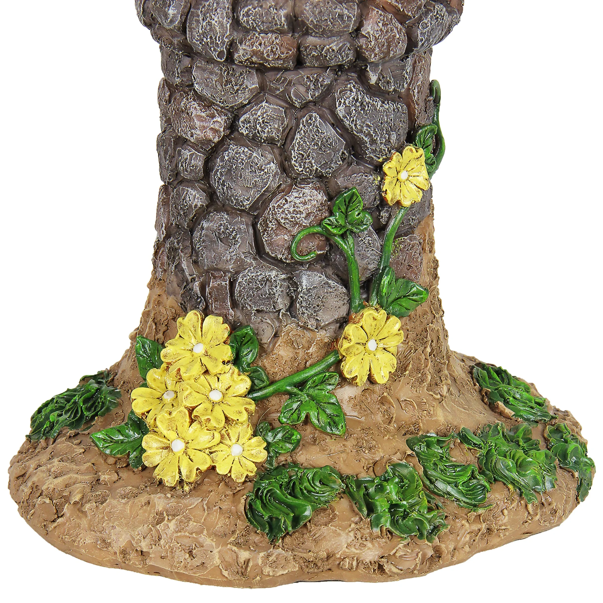 Solar Pink and Blue Flower Roof Fairy House Statue, 17 Inches tall